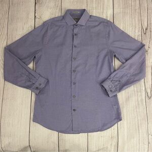 EXPRESS Men’s Fitted Button Up Shirt Blue Purple Geometric Size Medium 15-15.5